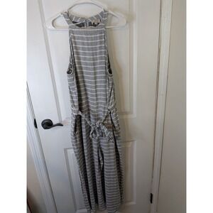 Loft Outlet Grey White Striped Linen Blend Wide Leg Halter Jumpsuit Womens L